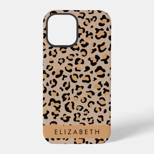 Coque iPhone 12 Pro Impression léopard, Taches, Léopard Brun, Votre No (Verso)