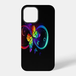 Coque iPhone 12 Pro Infini vibrant avec papillon arc-en-ciel sur fond