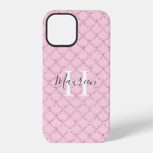 Coque iPhone 12 Pro Initiales de nom en monogramme Rose Écailles de si (Verso)