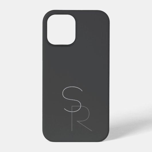 Coque iPhone 12 Pro Initiales superposées 2 Modernes | Gris sur Gris (Verso)