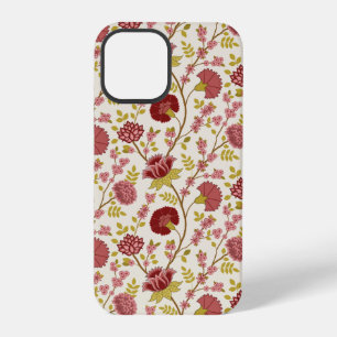 Coque iPhone 12 Pro Jacobean Floral Pattern Rouge Rose Gold Crème