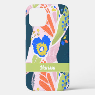 Coque iPhone 12 Pro Joli motif Floral Abstrait Bleu Vert Orange