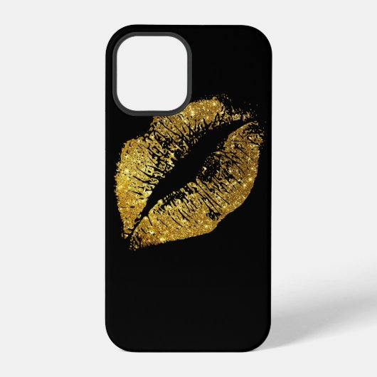 Coque iPhone 12 Pro Lèvres Pailletées Or #2 (Verso)