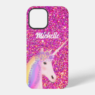Coque iPhone 12 Pro Licorne Mignonne Paillettes Roses Enfants Personna