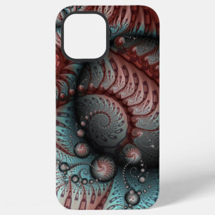 Coque iPhone 12 Pro Max Abstrait Fantaisie Vive Art Fractal Brun Bleu