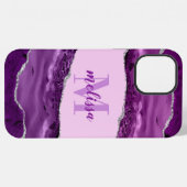 Coque iPhone 12 Pro Max Agate Violette avec Monogramme Pailleté Argent (Verso Horizontal)