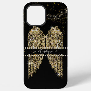Coque iPhone 12 Pro Max Ailes d'ange Or Diamant Bijou Féminin Chic