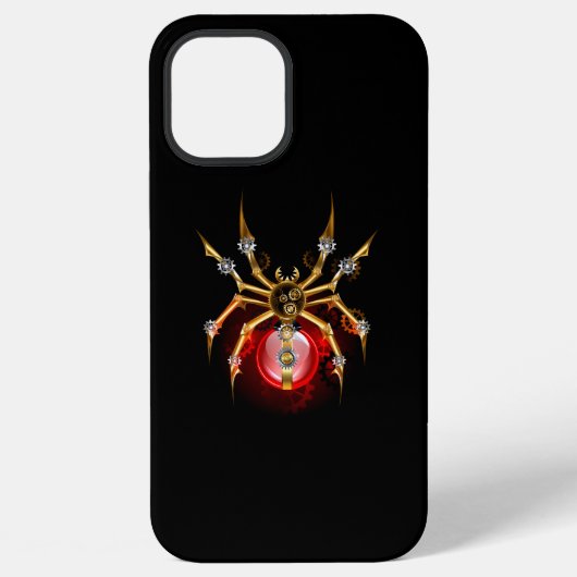 Coque iPhone 12 Pro Max Araignée steampunk sur fond noir (Verso)