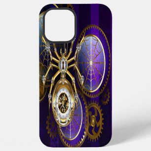 Coque iPhone 12 Pro Max Araignée Steampunk sur fond violet