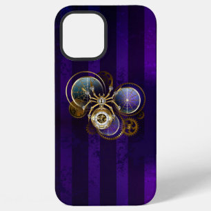 Coque iPhone 12 Pro Max Araignée Steampunk sur fond violet