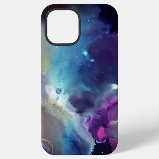 Coque iPhone 12 Pro Max Art à l'encre d'alcool nébuleuse spatiale jaune bl (Verso)