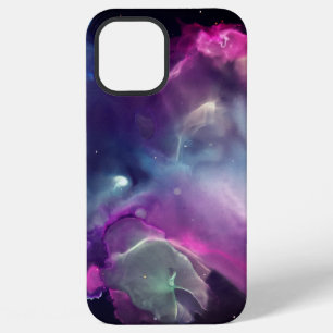 Coque iPhone 12 Pro Max Art à l'encre d'alcool nébuleuse spatiale rose ble