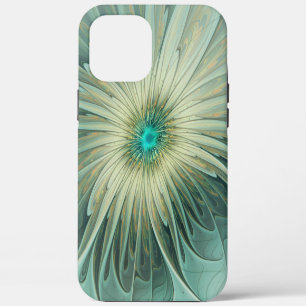 Coque iPhone 12 Pro Max Art floral fractal abstrait de fantaisie vert saug