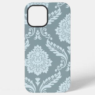 Coque iPhone 12 Pro Max Art Rococo Damassé I Bleu Canard+Turquoise