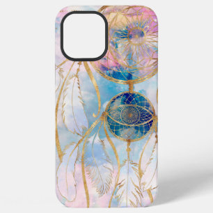 Coque iPhone 12 Pro Max Attrape-rêve Classy Gold design Nuages Arc-en-ciel