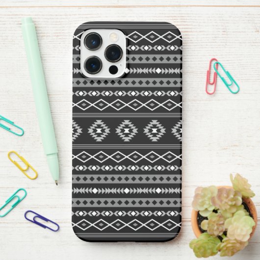 Coque iPhone 12 Pro Max Aztec blanc gris noir Motifs mélangés Motif (Sur le bureau)