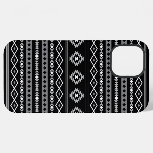 Coque iPhone 12 Pro Max Aztec blanc gris noir Motifs mélangés Motif (Verso Horizontal)