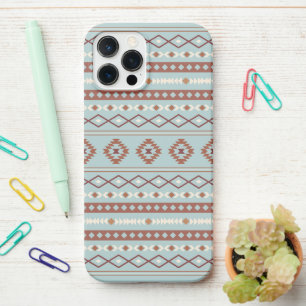 Coque iPhone 12 Pro Max Aztec Mixte Motif Motif Rusts Crème Bleu