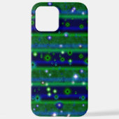 Coque iPhone 12 Pro Max Bleu vert rayures avec étoiles et Raindrops (Verso)