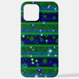 Coque iPhone 12 Pro Max Bleu vert rayures avec étoiles et Raindrops