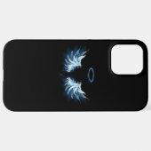 Coque iPhone 12 Pro Max Blue Glowing Angel Wings on black background (Retour horizontal)
