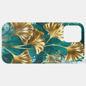 Coque iPhone 12 Pro Max Branche avec Feuilles d'or Ginko Biloba (Retour horizontal)