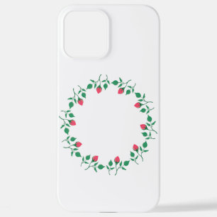 Coque iPhone 12 Pro Max Cadre rond fleuri avec fleurs roses