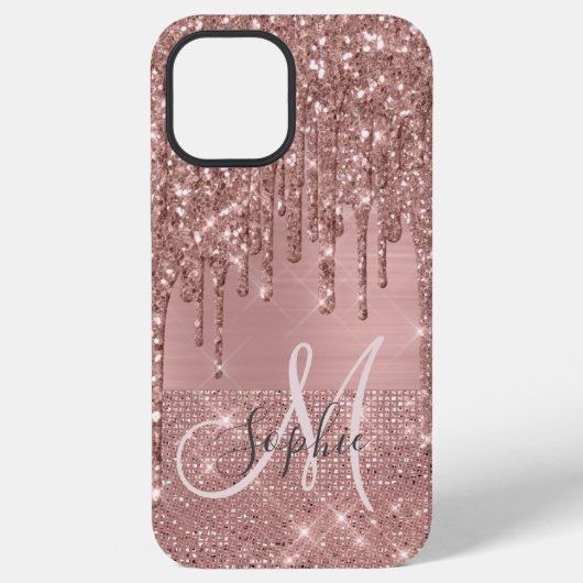 Coque iPhone 12 Pro Max Chic Monogramme Or Rose (Verso)
