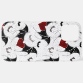 Coque iPhone 12 Pro Max Coeur d'Halloween avec ailes de chauve-souris noir (Retour horizontal)