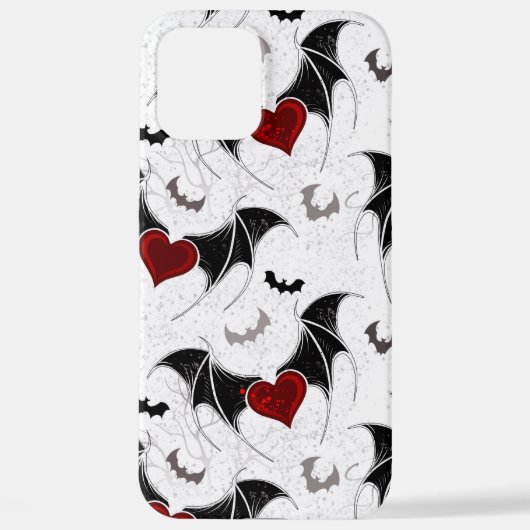 Coque iPhone 12 Pro Max Coeur d'Halloween avec ailes de chauve-souris noir (Verso)