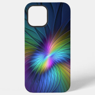Coque iPhone 12 Pro Max Coloré Avec Un Art Abstrait Fractal Moderne Bleu