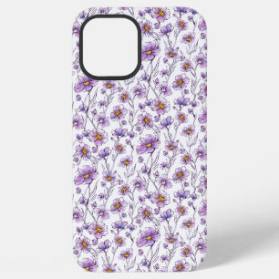 Coque iPhone 12 Pro Max Conception de motif botanique de fleur sauvage vio