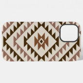 Coque iPhone 12 Pro Max Conception de motif diamant aztéque Brun+Crème (Verso Horizontal)