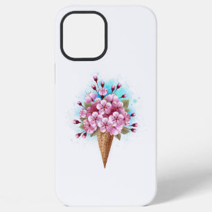Coque iPhone 12 Pro Max Cône rose Sakura crème glacée gaufre