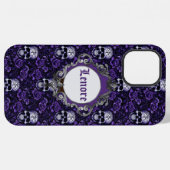 Coque iPhone 12 Pro Max Crânes et Fleurs Violettes (Verso Horizontal)
