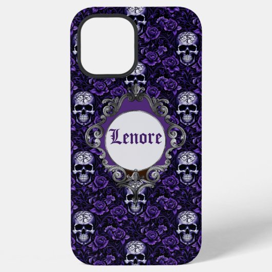 Coque iPhone 12 Pro Max Crânes et Fleurs Violettes (Verso)