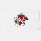 Coque iPhone 12 Pro Max Croissant mécanique avec roses rouges (Retour horizontal)