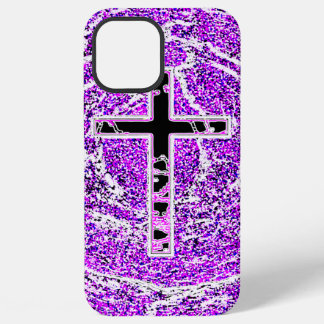 COQUE iPhone 12 PRO MAX CROIX NOIRE ET ROSE AVEC ARRIÈRE - PLAN VIOLET