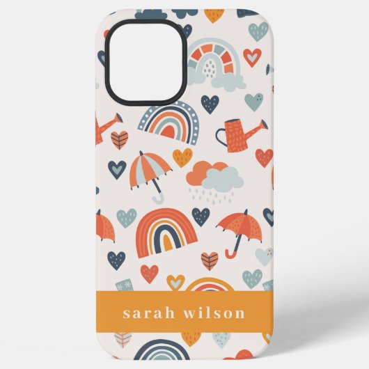 Coque iPhone 12 Pro Max Cute Orange Blue Spring Rainbow Clouds Motif (Verso)
