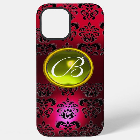 Coque iPhone 12 Pro Max DAMASK GEM MONOGRAM Topaze jaune ,Rubis rouge (Verso)