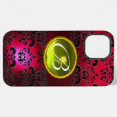 Coque iPhone 12 Pro Max DAMASK GEM MONOGRAM Yellow Topaz, Ruby Rouge (Verso Horizontal)