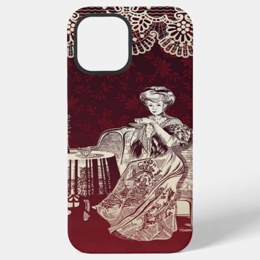 Coque iPhone 12 Pro Max dame boit du thé (Verso)