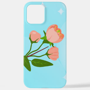 Coque iPhone 12 Pro Max Dégradé du ciel bleu avec branche de ressort fleur
