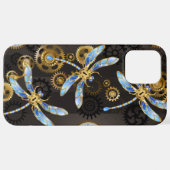Coque iPhone 12 Pro Max Dragonflies de Steampunk sur arrière - plan rayé b (Retour horizontal)