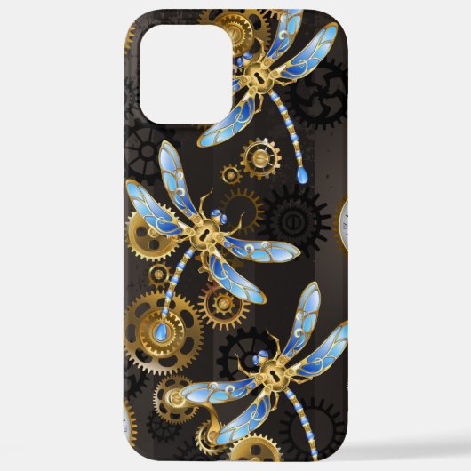 Coque iPhone 12 Pro Max Dragonflies de Steampunk sur arrière - plan rayé b (Verso)