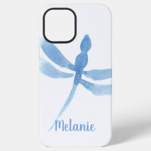 Coque iPhone 12 Pro Max Dragonfly Monogrammé Aquarelle Bleu 