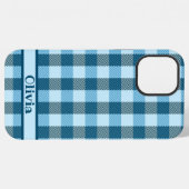 Coque iPhone 12 Pro Max Écossais bleu moderne simple nom (Verso Horizontal)