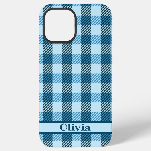 Coque iPhone 12 Pro Max Écossais bleu moderne simple nom (Verso)