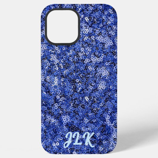 Coque iPhone 12 Pro Max Effet Paillettes Bleu Monogramme (Verso)