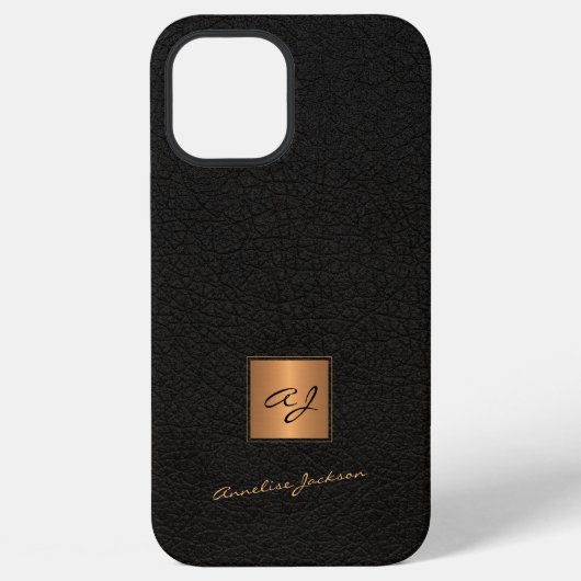 Coque iPhone 12 Pro Max Élégant nom de script monogrammé en or noir (Verso)